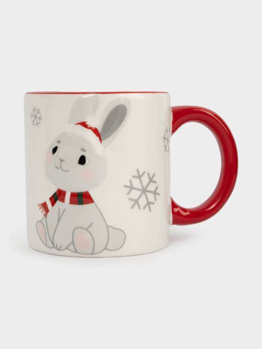 Кружка, детская, 360 мл, 2 шт, керамика, молочно-красная, Зайчики в шарфах, New year ANNA LAFARG ANLAF-XWS-180225