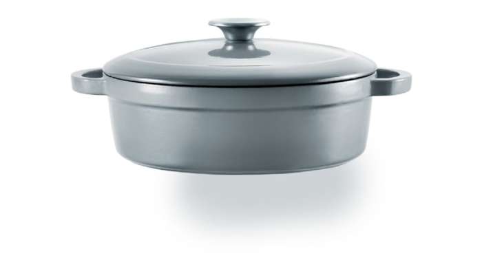 Кастрюля с крышкой низкая Gracieuse d28 см, 4,2 л, чугун, серая VOEUX VOX-8683642549117