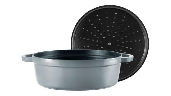 Кастрюля с крышкой низкая Gracieuse d28 см, 4,2 л, чугун, серая VOEUX VOX-8683642549117