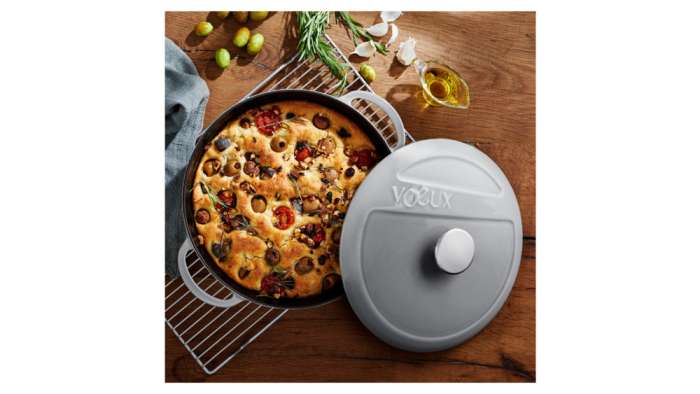 Кастрюля с крышкой низкая Gracieuse d28 см, 4,2 л, чугун, серая VOEUX VOX-8683642549117