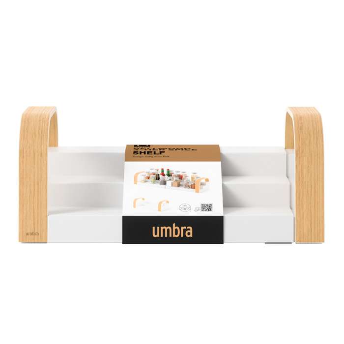 Полка для специй трехъярусная раздвижная bellwood, белая/натуральное дерево UMBRA 1019934-668