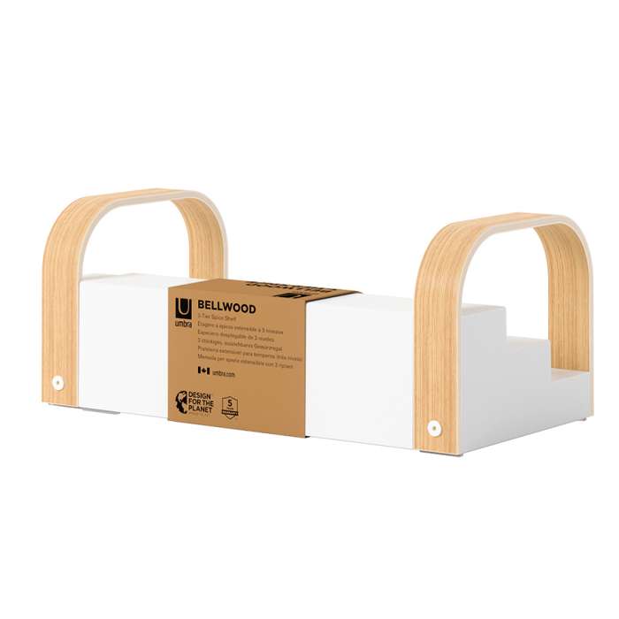 Полка для специй трехъярусная раздвижная bellwood, белая/натуральное дерево UMBRA 1019934-668