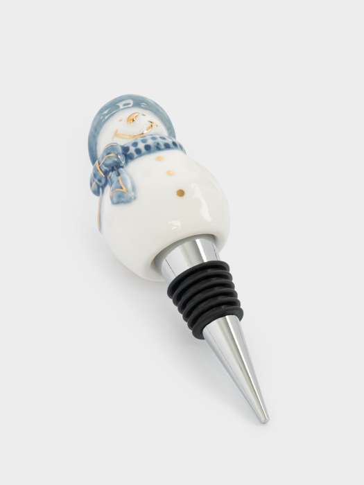 Пробка для винной бутылки, 12 см, фарфор P/металл, бело-голубая, Снеговик, Snowfall ANNA LAFARG ANLAF-YH0001