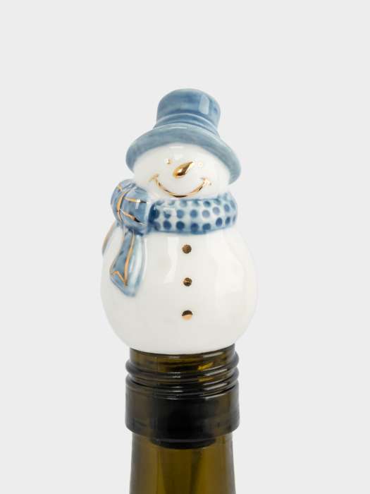 Пробка для винной бутылки, 12 см, фарфор P/металл, бело-голубая, Снеговик, Snowfall ANNA LAFARG ANLAF-YH0001