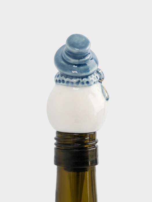 Пробка для винной бутылки, 12 см, фарфор P/металл, бело-голубая, Снеговик, Snowfall ANNA LAFARG ANLAF-YH0001