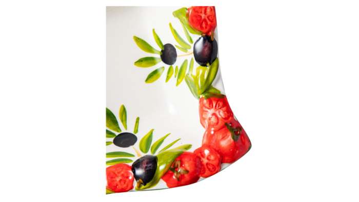 Салатник квадратный с изгибом порционный Томаты и оливки 14х14 см, керамика EDELWEISS EDW-8000P