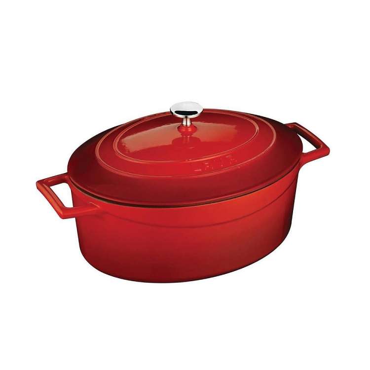 Литая чугунная овальная кастрюля с крышкой 21х25см 3,1л красная LAVA LV O TC 25 K1 R