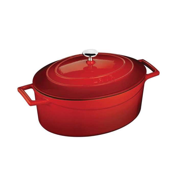 Литая чугунная овальная кастрюля с крышкой 21х25см 3,1л красная LAVA LV O TC 25 K1 R