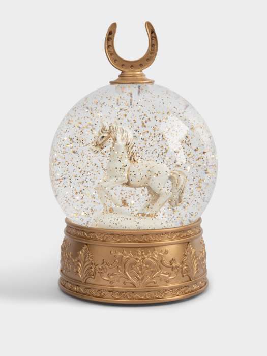 Снежный фонарь, 18 см, с подсветкой, пластик, золотистый, Лошадь в шаре, Horse ANNA LAFARG ANLAF-YJJS14