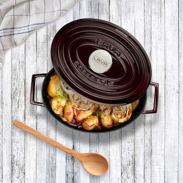 Литая чугунная овальная кастрюля с крышкой,  23х29см 4,7л фиолетовая LAVA LV O TC 29 PR K2 V
