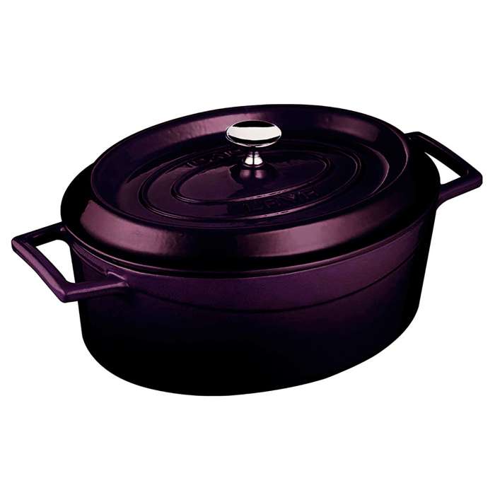 Литая чугунная овальная кастрюля с крышкой,  23х29см 4,7л фиолетовая LAVA LV O TC 29 PR K2 V