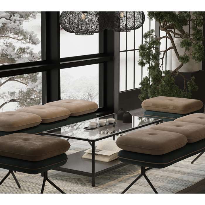 Банкетка pea, велюр, бежевая/сине-зеленая Bergenson Bjorn BB0000156