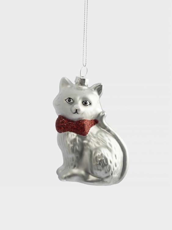 Игрушка елочная, 7х9 см, стекло, серебристая, Кошка, New year ANNA LAFARG ANLAF-DGF1226