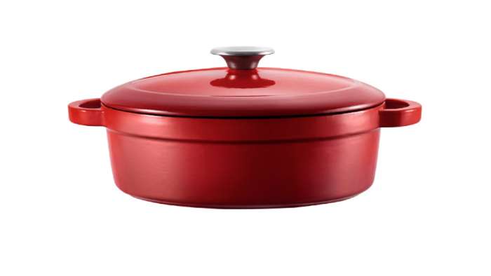 Кастрюля с крышкой низкая L'amour d28 см, 4,2 л, чугун, красная VOEUX VOX-8683642549087