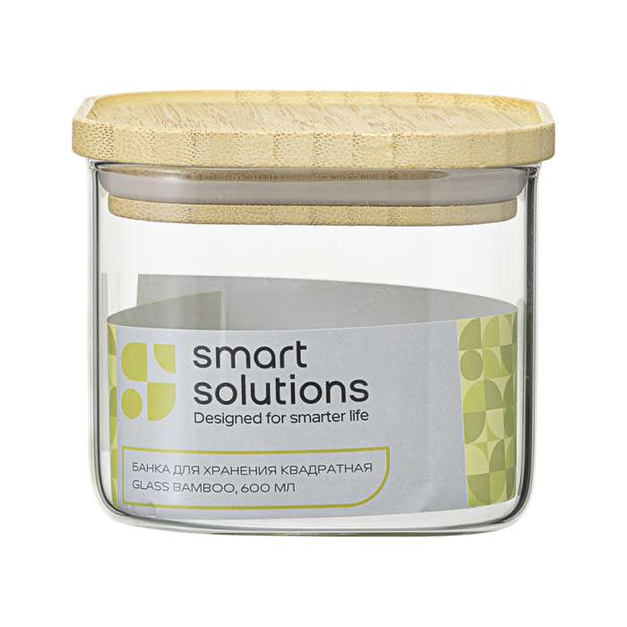 Банка для хранения квадратная glass bamboo, 600 мл Smart Solutions SS0000158