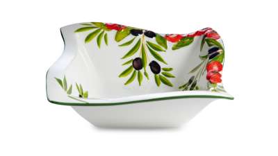 Салатник квадратный с изгибом Томаты и оливки 25х25 см, керамика EDELWEISS EDW-8003P