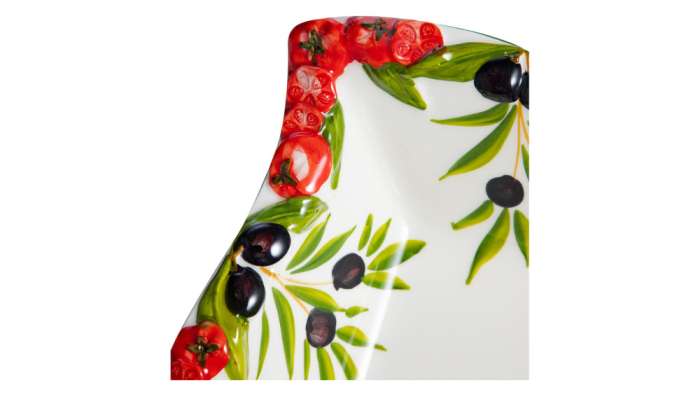 Салатник квадратный с изгибом Томаты и оливки 25х25 см, керамика EDELWEISS EDW-8003P