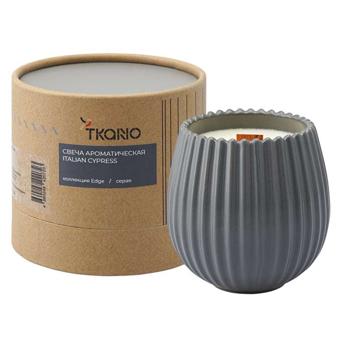 Свеча ароматическая с деревянным фитилём italian cypress из коллекции edge, серый, 60 ч Tkano TK23-ARO0061
