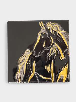 Подставка под кружку, 11х11 см, керамика/пробка, квадратная, черная, Лошадь, Horse ANNA LAFARG ANLAF-YX-HR-1