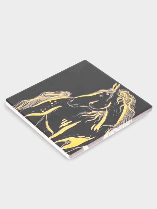 Подставка под кружку, 11х11 см, керамика/пробка, квадратная, черная, Лошадь, Horse ANNA LAFARG ANLAF-YX-HR-1