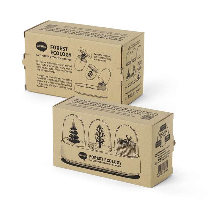 Набор емкостей для соли, перца, зубочисток с подставкой forest ecology QUALY QL10382-CL-GY