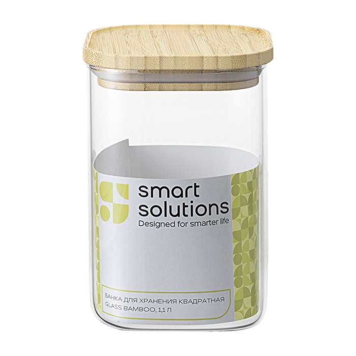 Банка для хранения квадратная glass bamboo, 1,1 л Smart Solutions SS0000160