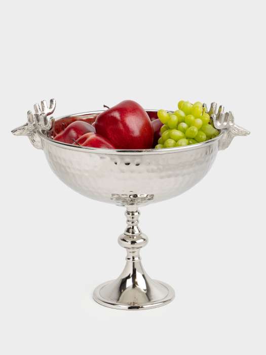 Блюдо на ножке, 26х32 см, металл, серебристое, Олени, Maral grey ANNA LAFARG ANLAF-GL-1402-1