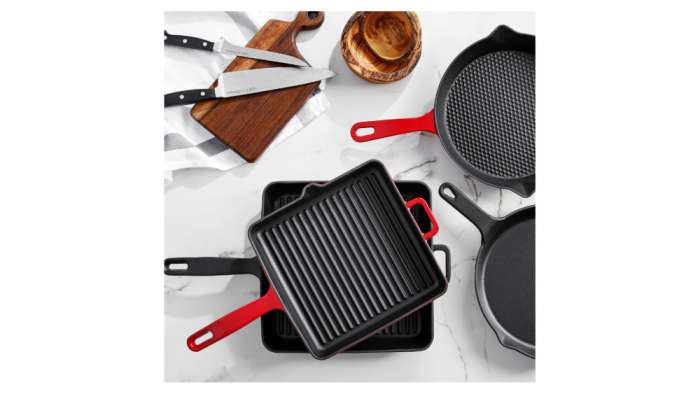 Сковорода-гриль квадратная L'amour 30х30 см, чугун, красная VOEUX VOX-8683642549186