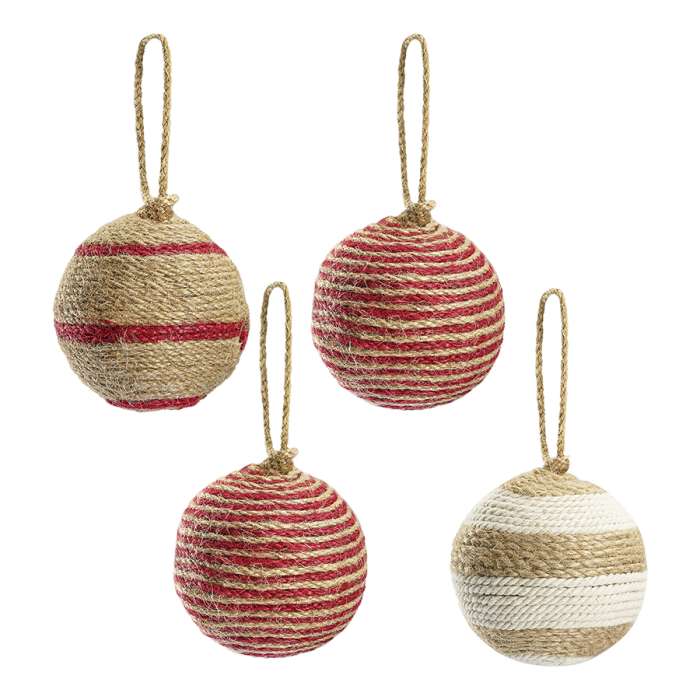 Набор елочных шаров funky stripes из джута и картона из коллекции new year essential, 4 шт. Tkano TK23-NY_SET0001