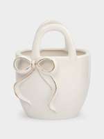 Ваза для цветов, 16 см, декоративная, фарфор P, бело-золотистая, Сумка с бантом, Townlet ANNA LAFARG ANLAF-ZY243563-1