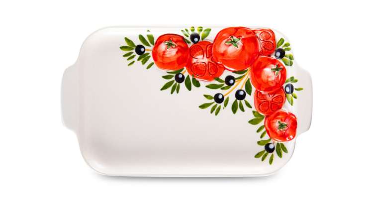 Блюдо прямоугольное с ручками Томаты и оливки 16х26 см, керамика EDELWEISS EDW-639P