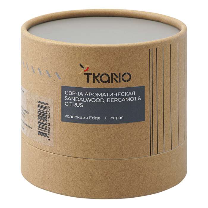 Свеча ароматическая с деревянным фитилём sandalwood, bergamot & citrus из коллекции edge, серый, 60 ч Tkano TK23-ARO0064