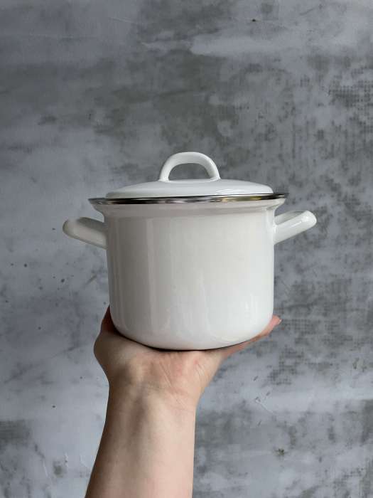 Кастрюля цилиндрическая с эмалированной крышкой 14 см, 1,0 л, белый, WEISS RIESS 0121-033