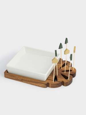 Набор для закусок, 2 пр, на подставке, со шпажками, керамика/дерево, Подарок, New year ANNA LAFARG ANLAF-CBK0215