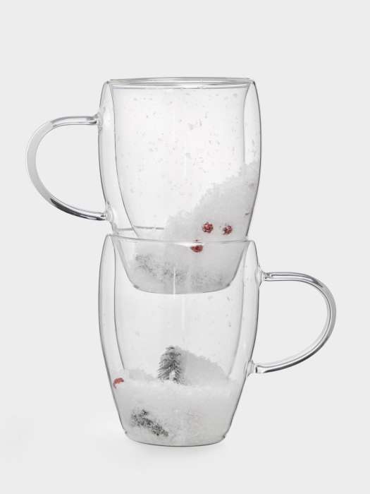 Кружка, 350 мл, 2 шт, стекло Б, с ягодами и еловыми ветками внутри, Wind-mystery ANNA LAFARG ANLAF-DW40511