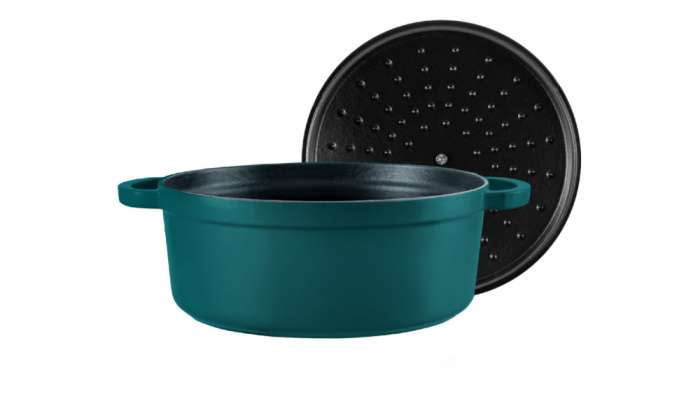 Кастрюля с крышкой Profond d28 см, 5,5 л, чугун, бирюзовая VOEUX VOX-8683642549957