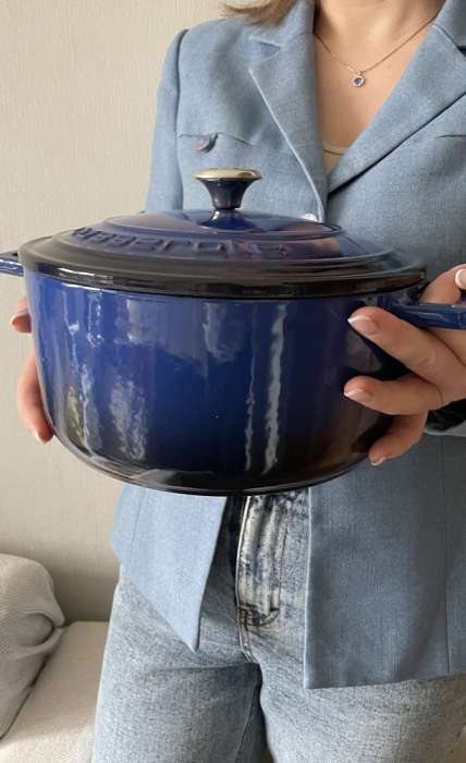 Литая чугунная кастрюля с крышкой синяя 22см 3,4л LAVA LV Y TC 22 K1 BL