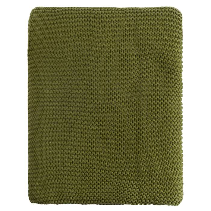 Плед из хлопка жемчужной вязки оливкового цвета из коллекции essential, 130х180 см Tkano TK22-TH0009