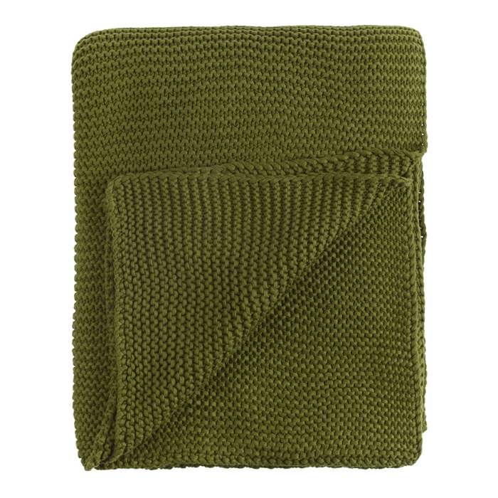 Плед из хлопка жемчужной вязки оливкового цвета из коллекции essential, 130х180 см Tkano TK22-TH0009