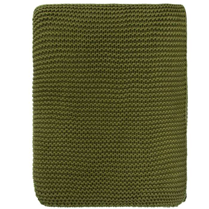 Плед из хлопка жемчужной вязки оливкового цвета из коллекции essential, 130х180 см Tkano TK22-TH0009