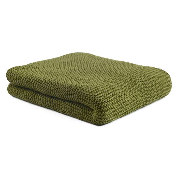 Плед из хлопка жемчужной вязки оливкового цвета из коллекции essential, 130х180 см Tkano TK22-TH0009