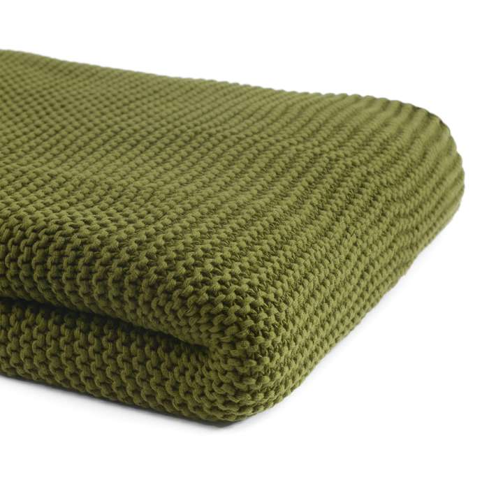 Плед из хлопка жемчужной вязки оливкового цвета из коллекции essential, 130х180 см Tkano TK22-TH0009