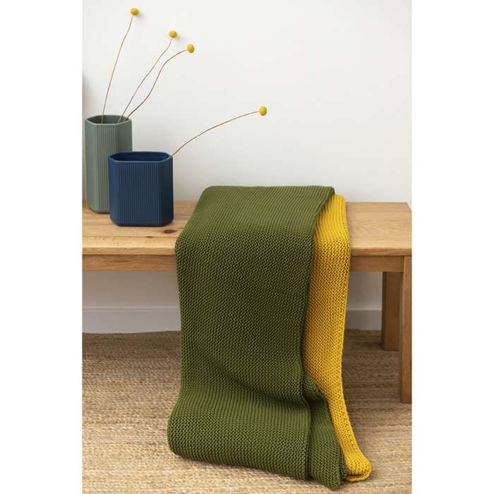 Плед из хлопка жемчужной вязки оливкового цвета из коллекции essential, 130х180 см Tkano TK22-TH0009