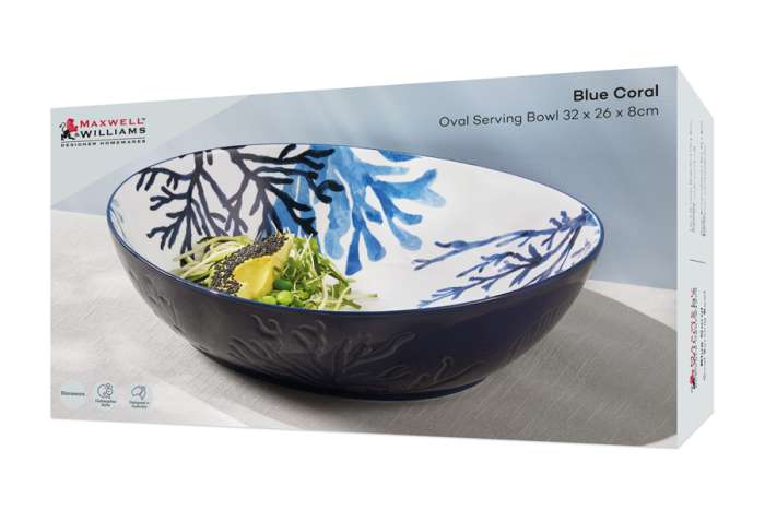 Салатник, 32х26 см, 3 л, керамика К, белый, овальный, Синие кораллы, Blue Coral, Maxwell & Williams, MW696-DR0581
