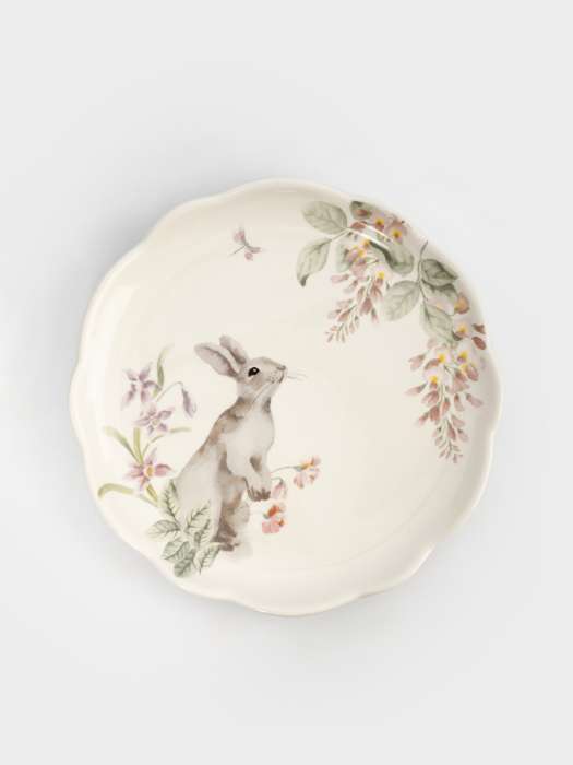 Тарелка обеденная, 25 см, керамика, белая, Кролик с цветами, Flower Rabbit ANNA LAFARG ANLAF-FDH-050825-1