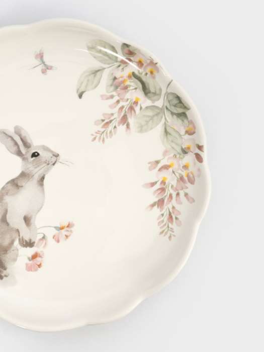 Тарелка обеденная, 25 см, керамика, белая, Кролик с цветами, Flower Rabbit ANNA LAFARG ANLAF-FDH-050825-1