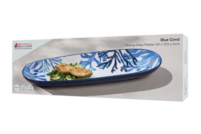 Блюдо, 40х12,5 см, керамика К, белое, овальное, Синие кораллы, Blue Coral, Maxwell & Williams, MW696-DR0580