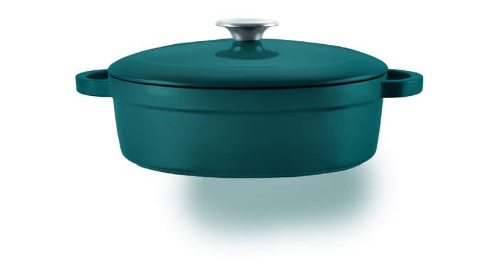 Кастрюля с крышкой низкая Profond d28 см, 4,2 л, чугун, бирюзовая VOEUX VOX-8683642549933