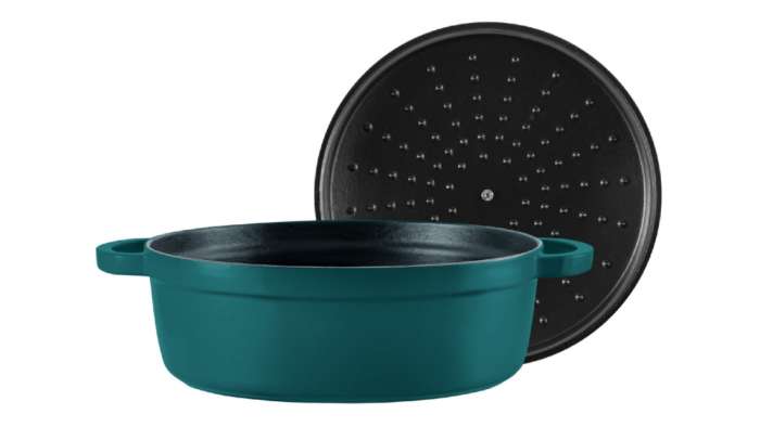 Кастрюля с крышкой низкая Profond d28 см, 4,2 л, чугун, бирюзовая VOEUX VOX-8683642549933