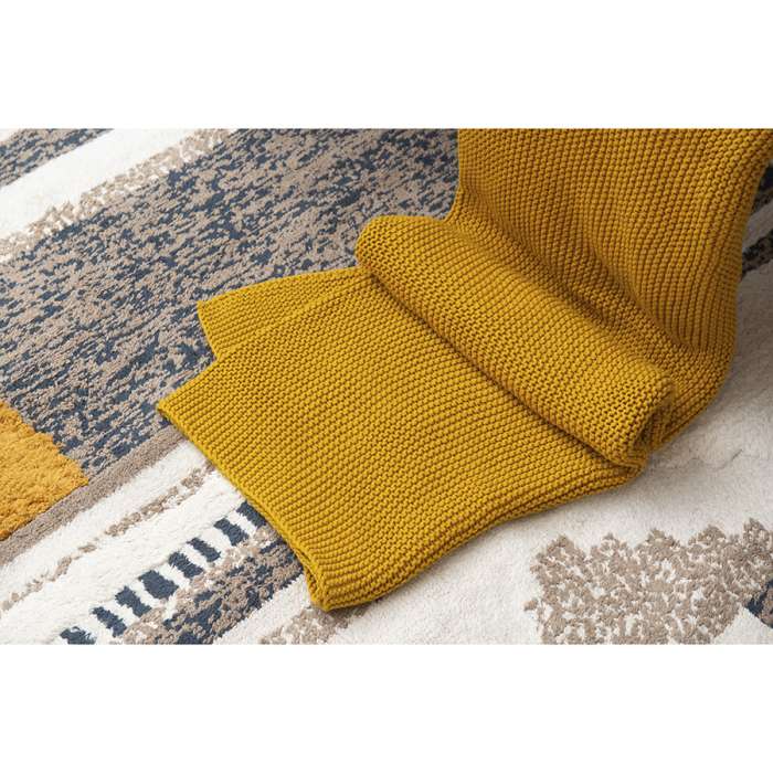 Плед из стираного хлопка горчичного цвета из коллекции Essential, 130х180 см TKANO TK22-TH0010